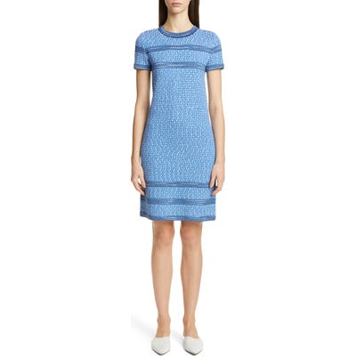 St. John Collection Engineered Coastal Texture Tweed Knit Dress, White