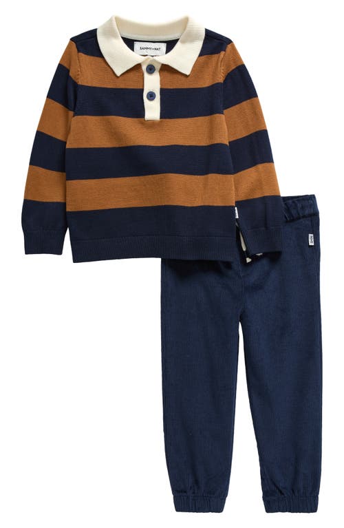 Sammy + Nat Stripe Rugby Sweater & Corduroy Pants Set In Medieval Blue