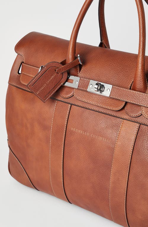 Shop Brunello Cucinelli Grained Calfskin Country Weekender Bag In Copper