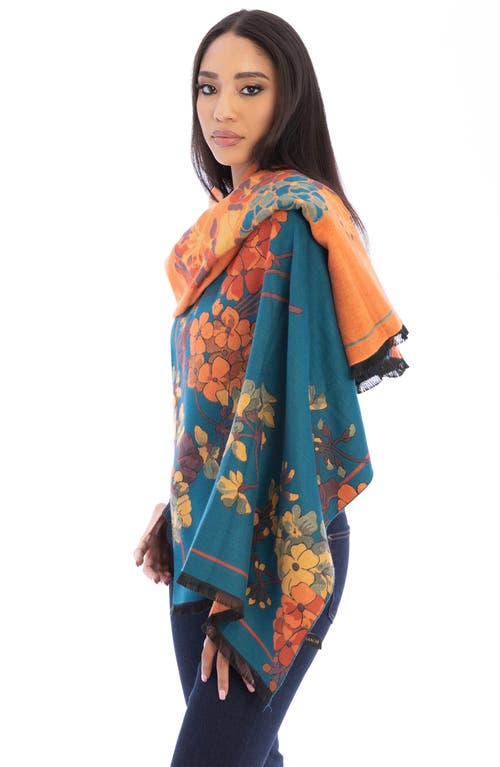 Saachi Floral Reversible Scarf In Blue/orange/yellow