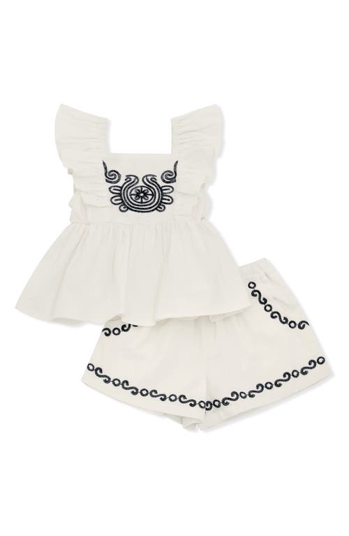 Habitual Kids Kids' Embroidered Top & Bubble Shorts Set In Off-white