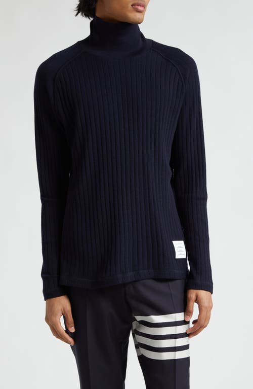 Thom Browne Wool Rib Turtleneck Sweater Navy at Nordstrom,