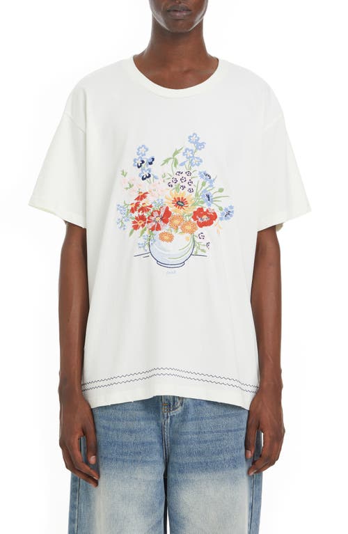 Bouquet Flower Embroidered Oversize T-Shirt in White