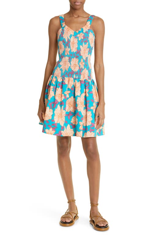 Autumn Adeigbo Cassie Floral Smocked Bodice Fit & Flare Sundress in Sea Green/Multicolor