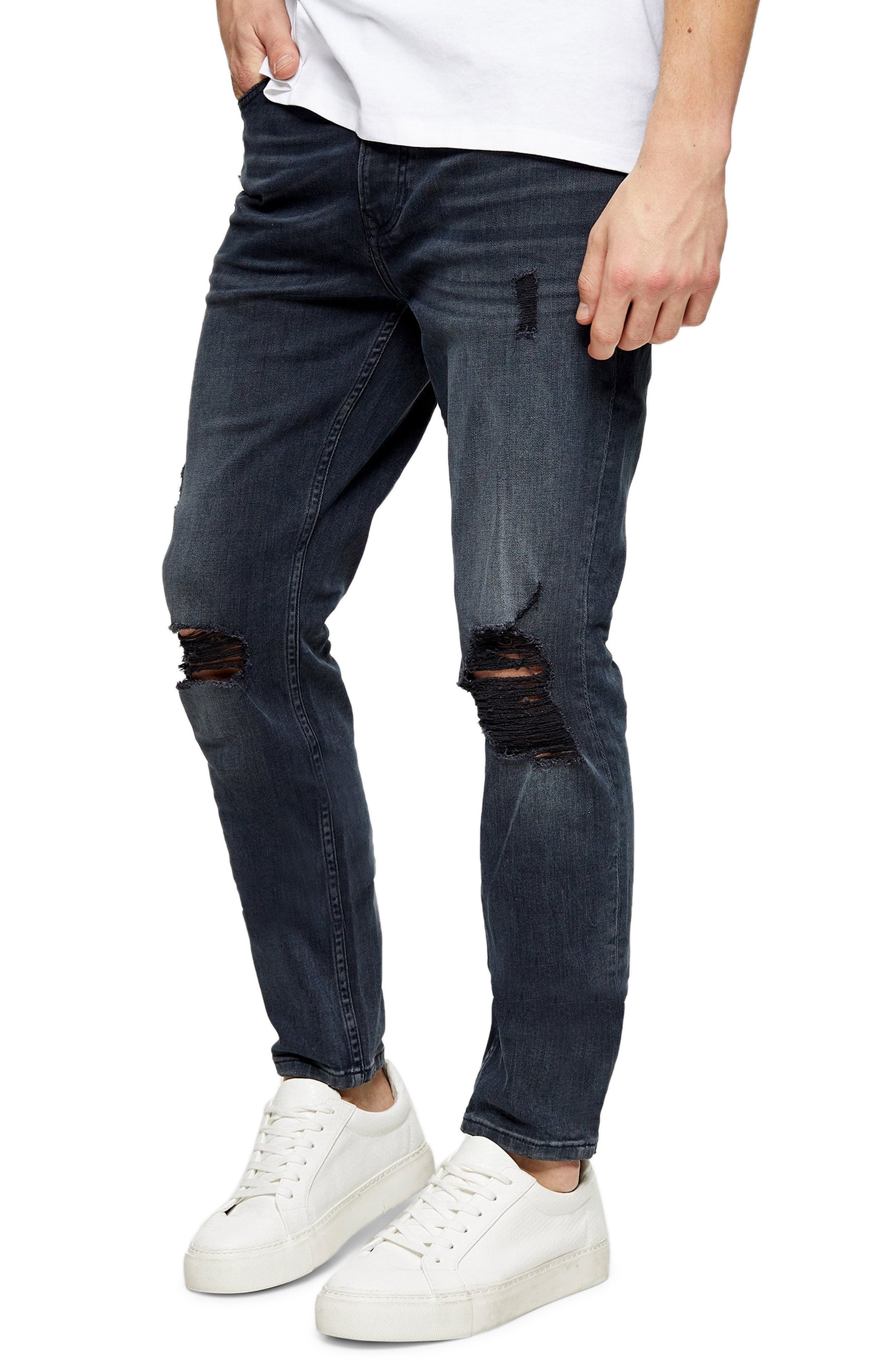 black and blue split jeans