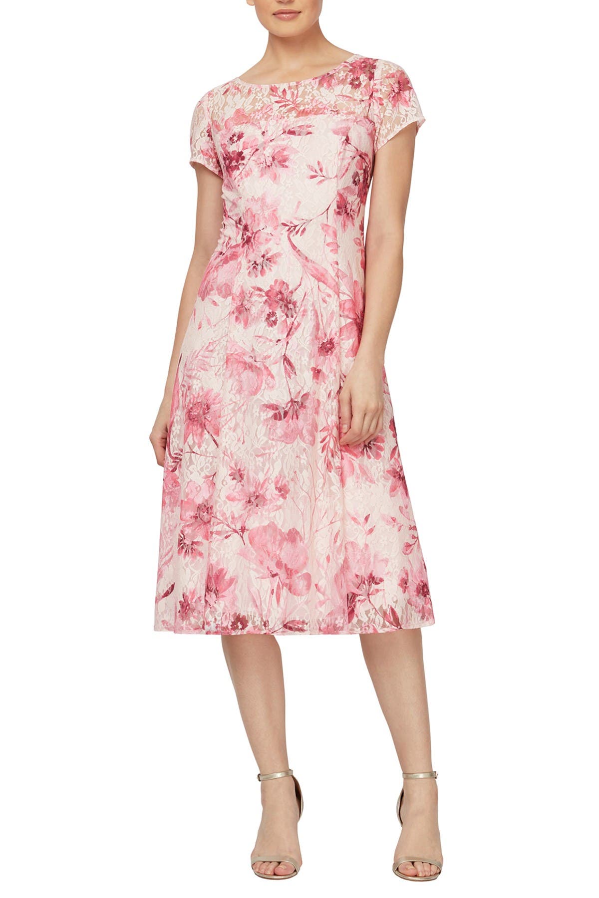 SLNY | Floral Short Sleeve Midi Dress | Nordstrom Rack