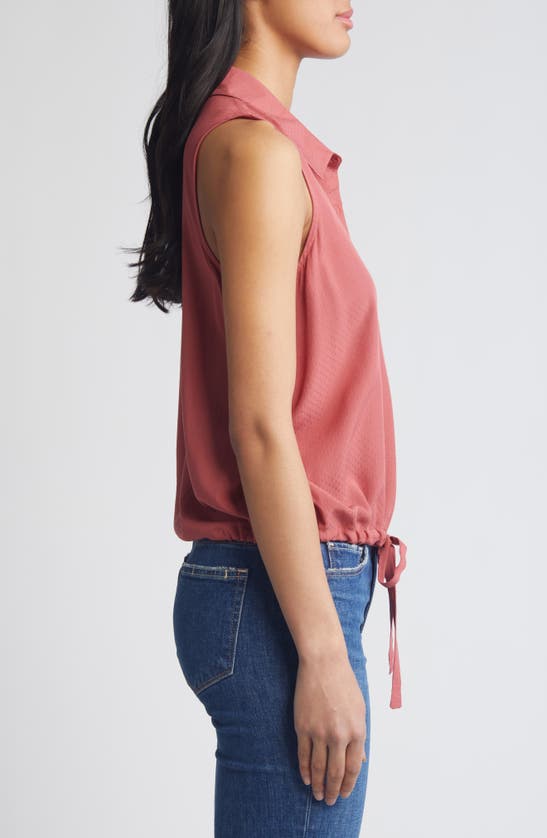 Shop Bobeau Drawstring Waist Sleeveless Button-up Top In Mineral Red