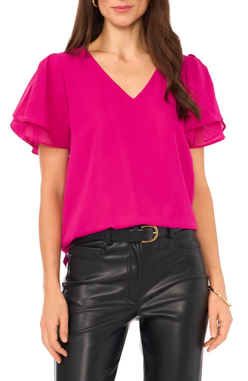 Shop Vince Camuto V-neck Tulip Sleeve Chiffon Top In Berry Pink