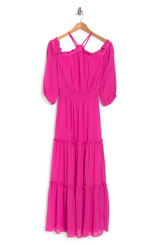 Halogen Off The Shoulder Long Sleeve Maxi Dress In Wildflower Pink