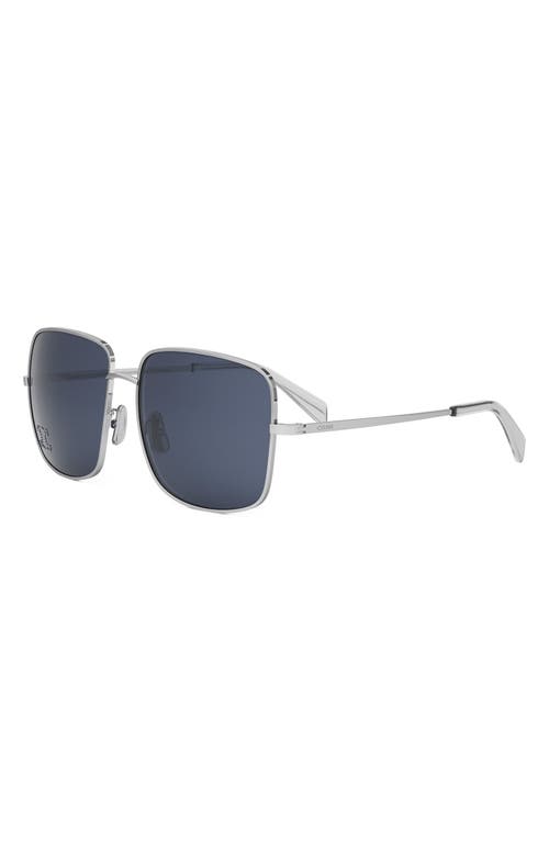 Shop Celine Rhinestone Triomphe 59mm Square Sunglasses In Shiny Palladium/blue