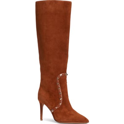 Valentino Garavani Rockstud Knee High Pointed Toe Boot - Brown