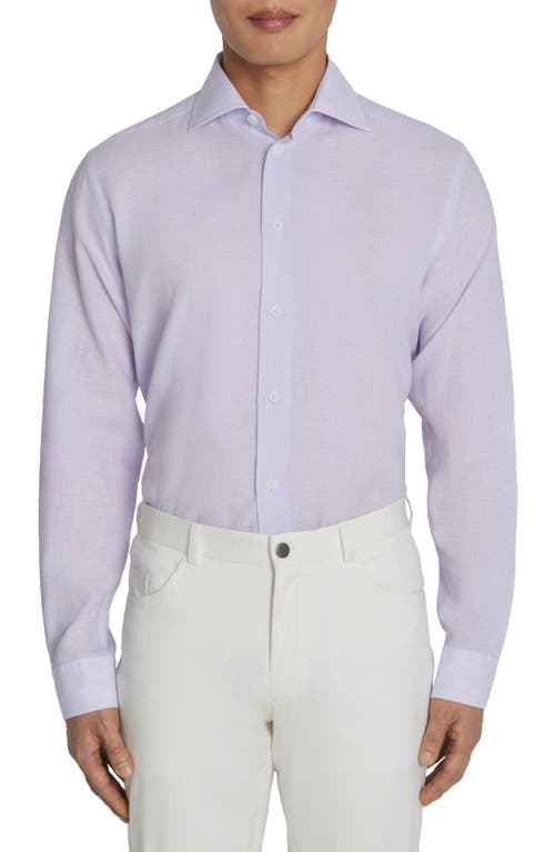 Jack Victor Clandeboye Contemporary Fit Solid Linen & Cotton Button-Up Shirt in Lilac