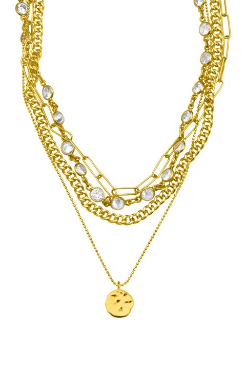 14K Yellow Gold Plated Layered Pebbled Charm Necklace
