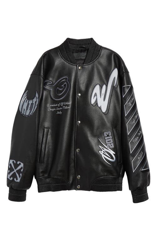 Shop Off-white Dragon Varsity Leather Bomber Jacket In Black - Black