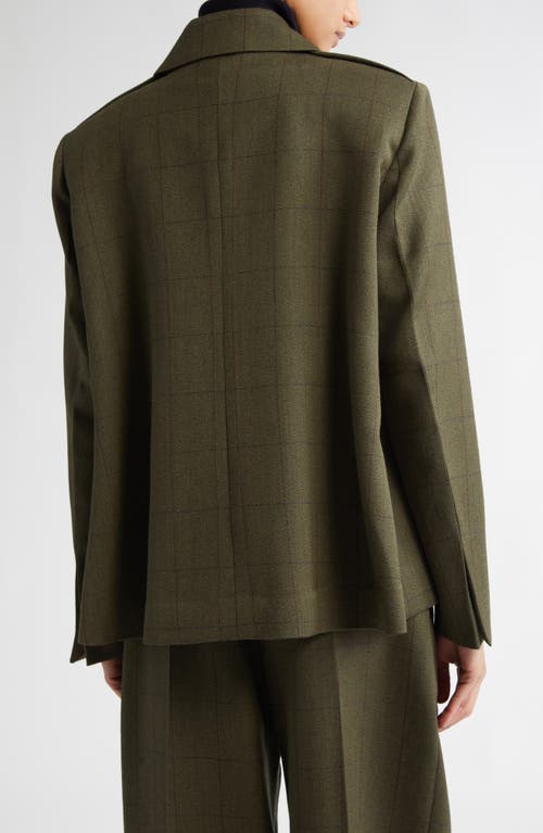 Shop Victoria Beckham Windowpane Check Slant Shoulder Double Breasted Wool Jacket In Dark Fern