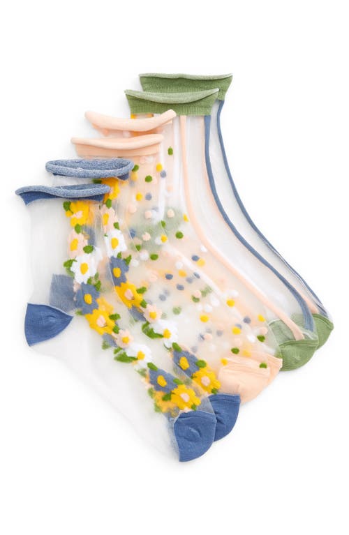 Tucker + Tate Kids' Assorted 3-Pack Sheer Floral Quarter Socks in Pastel Flower Pack