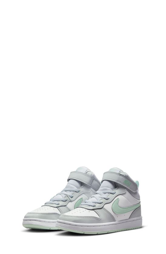 Nike Kids' Court Borough Mid 2 Basketball Shoe In Pure Platinum,white,mint Foam
