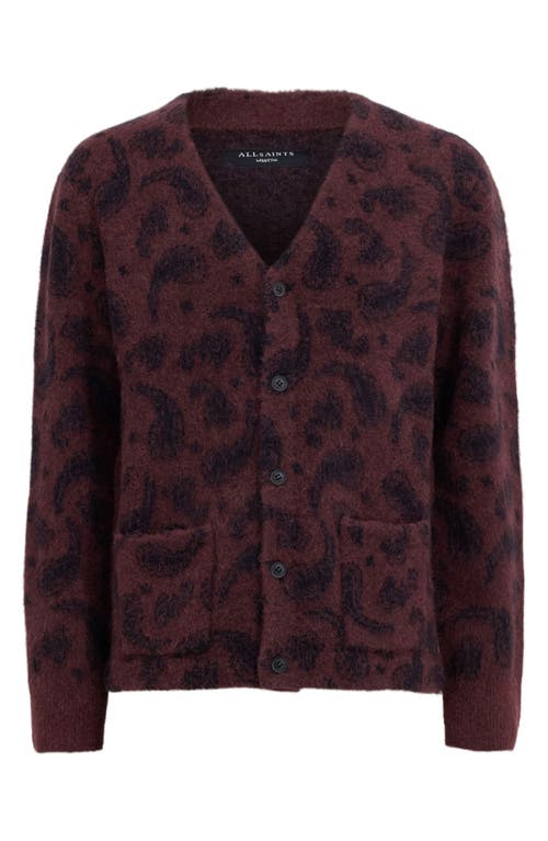 Shop Allsaints Bancat Paisley Alpaca & Wool Blend Cardigan In Winehouse Red