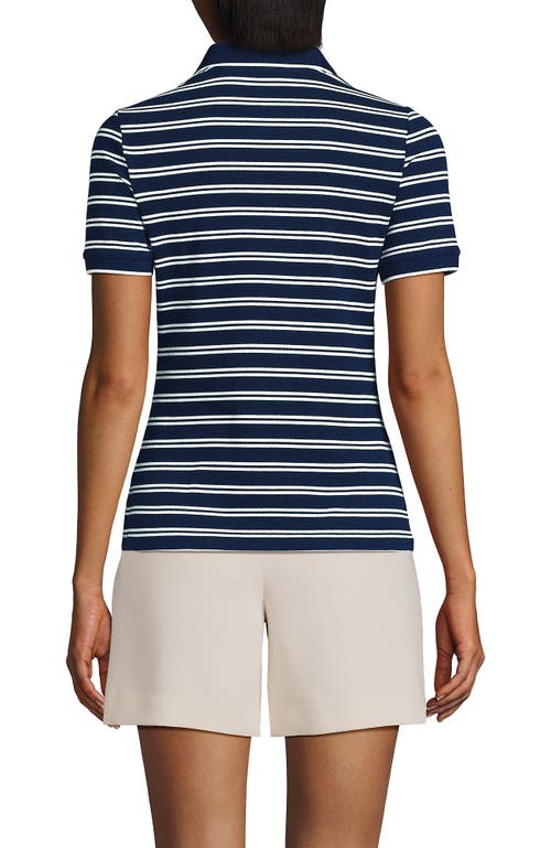 Shop Lands' End Short Sleeve Wide Rib Polo In Deep Sea Navy Dual Stripe