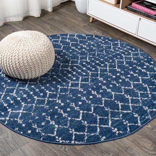 Jonathan Y Moroccan Hype Boho Vintage Diamond Round Area Rug In Blue/white