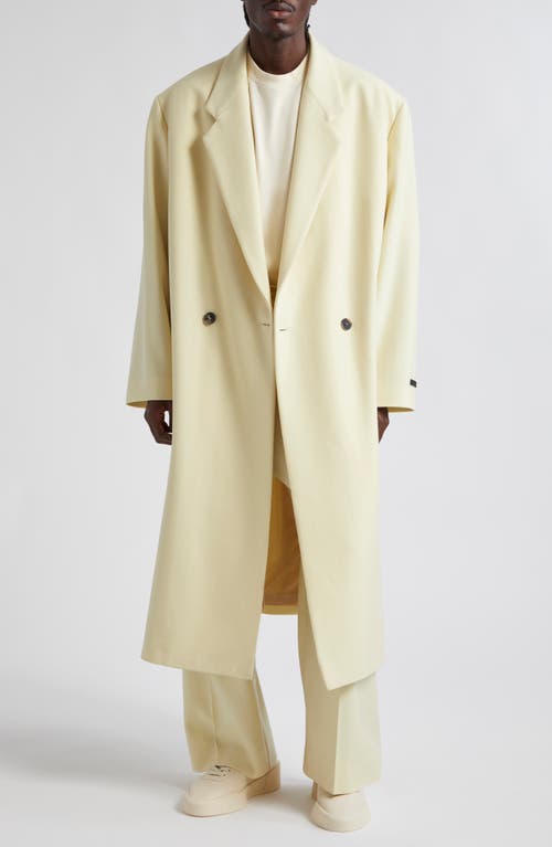Double Breasted Wool Gabardine Overcoat in Lemon Cream