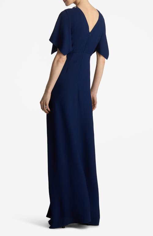 Shop St John St. John Collection Crystal Embellished Flutter Sleeve Gown In Royal Blue