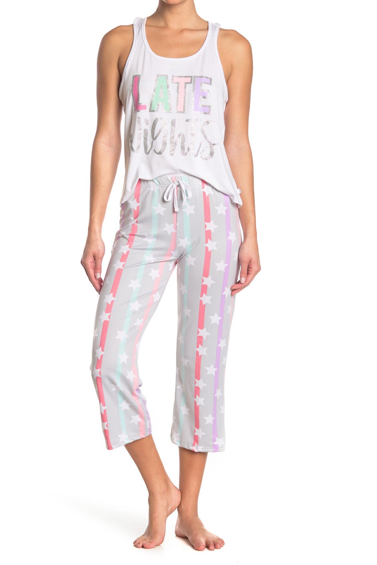French Affair Late Nights Tank Top & Pants Pajama 2-piece Set In Grey
