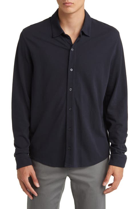Cotton Piqué Knit Button-Up Shirt