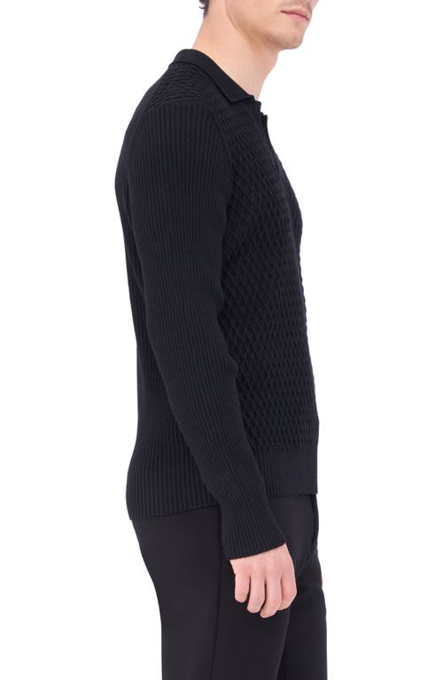 Shop Bugatchi Merino Wool Johnny Collar Sweater In Black