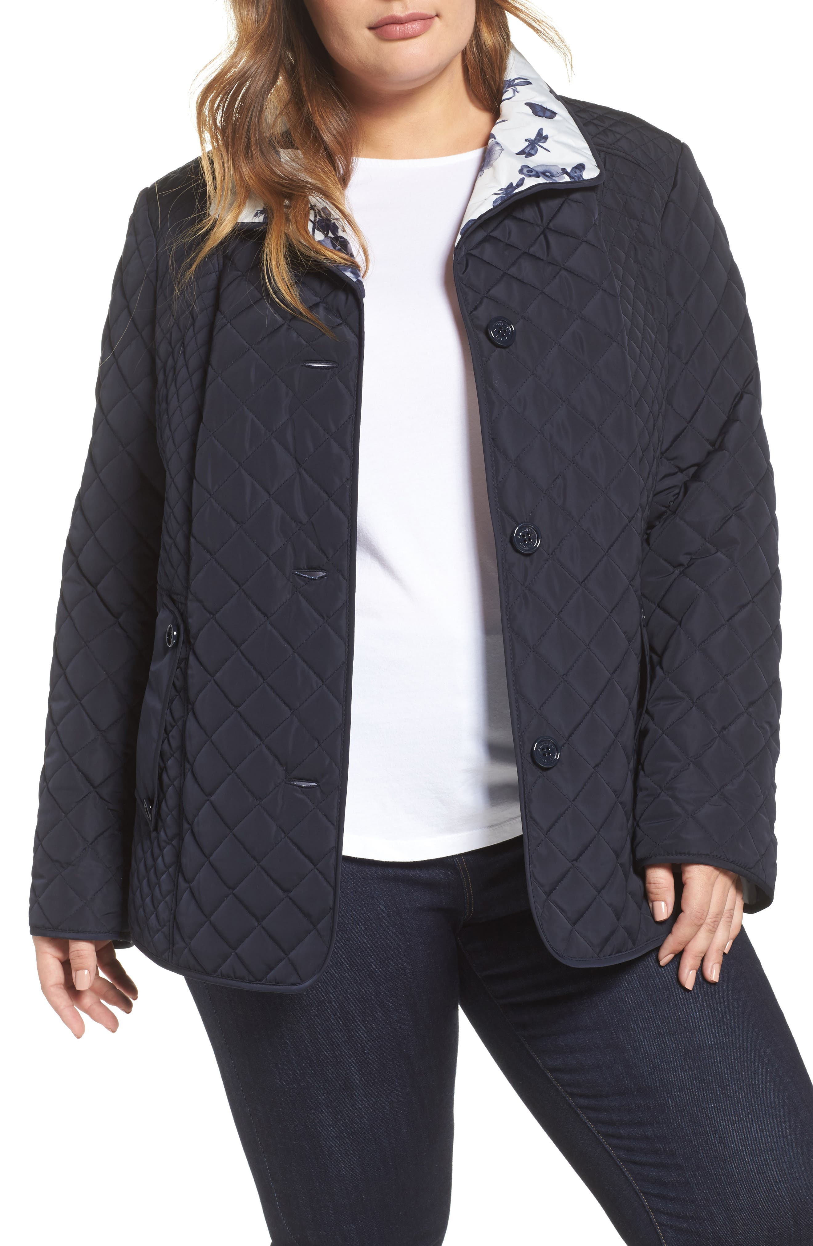 Gallery Print Collar Quilted Jacket (Plus Size) Nordstrom