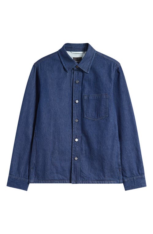 Shop Theory Snap-up Organic Cotton Denim Shirt Jacket In Rinsed Indigo