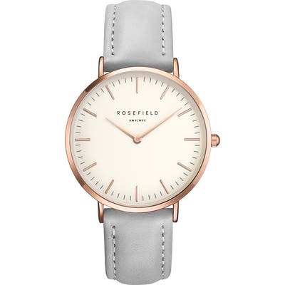 Rosefield Bowery Leather Strap Watch,