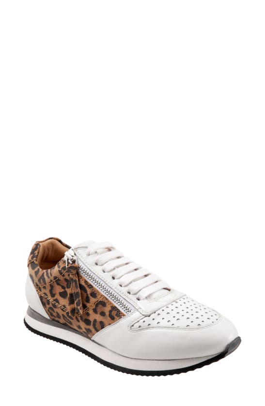 Shop Trotters Infinity Leather Sneaker In White Tan Cheetah