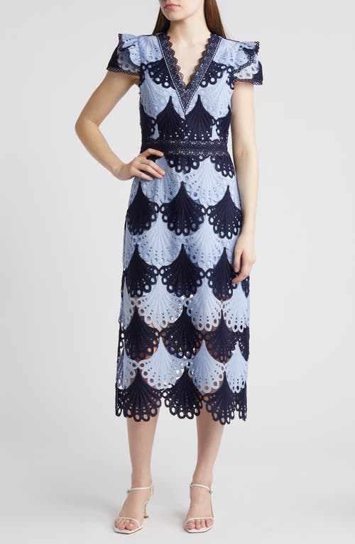 Adelyn Rae Lace Midi Dress Navy/Blue at Nordstrom,