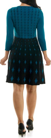 Nina Leonard Two-Tone Fit & Flare Sweater Dress