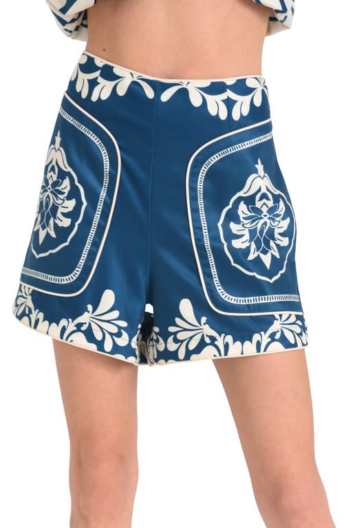 Shop Ciebon Marshelle Print Shorts In Blue Multi