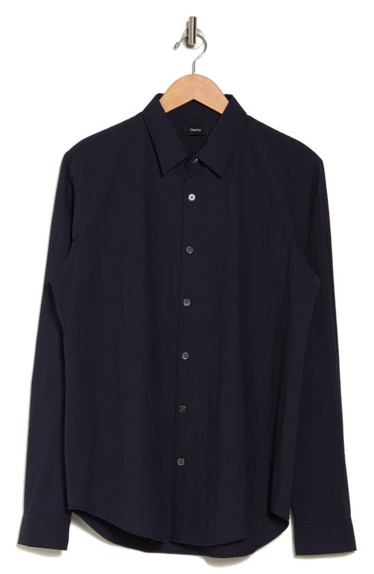 Theory Rammy Poplin Button-up Shirt In Baltic