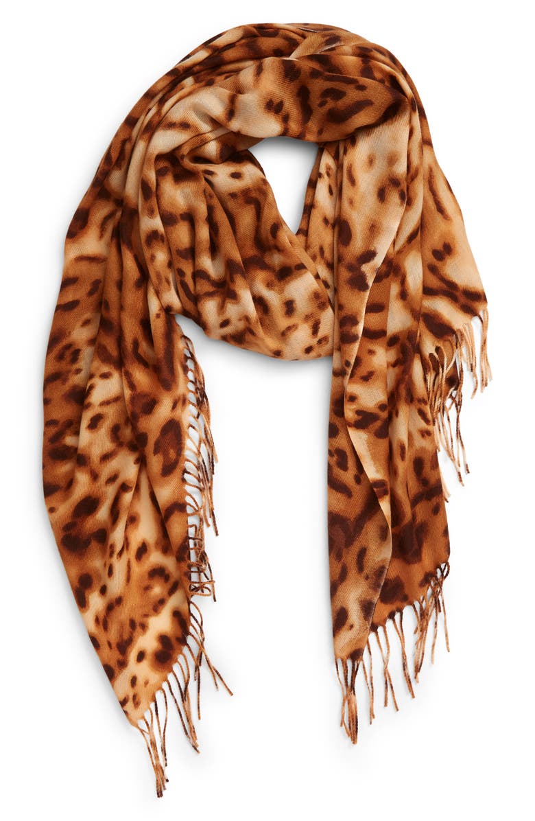 NORDSTROM Tissue Print Wool & Cashmere Wrap Scarf, Main, color, TAN PARISIAN CAT