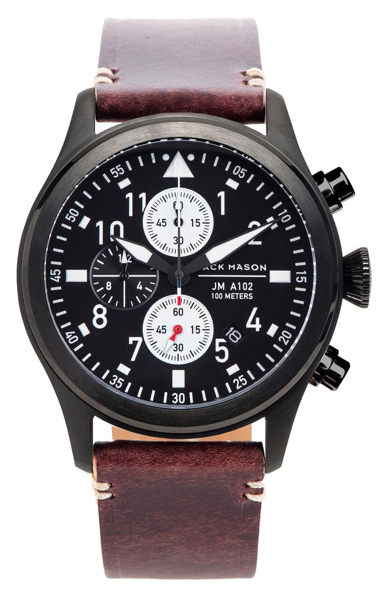Jack Mason Brand Chronograph Leather Strap Watch, 42mm | Nordstrom