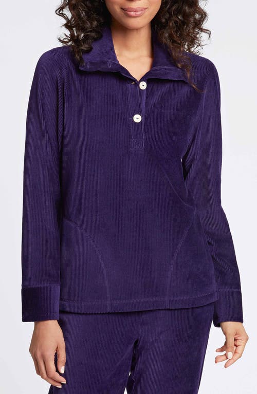 Foxcroft Sammy Corduroy Polo Sweater in Deep Purple 