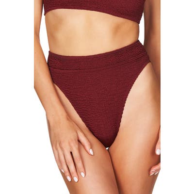 Bound By Bond-Eye The Savannah High Cut Ribbed Bikini Bottoms, Size One Size - Red