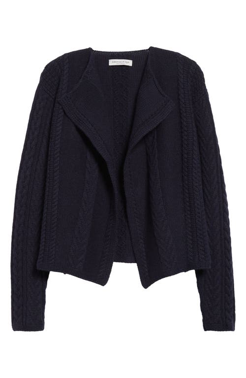 Johnstons Of Elgin Aran Waterfall Collar Cashmere Cable Stitch Cardigan In Dark Navy