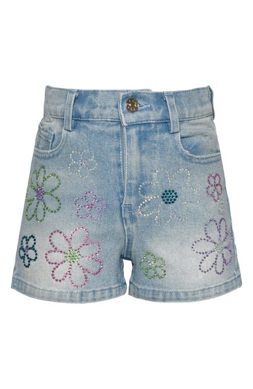 Shop Sara Sara Kids' Rhinestone Flower Denim Shorts In Blue