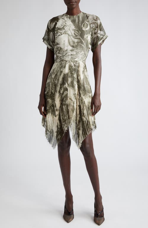 Jason Wu Collection Oceanscape Print Asymmetric Chiffon Dress Cream/Deep Olive at Nordstrom,