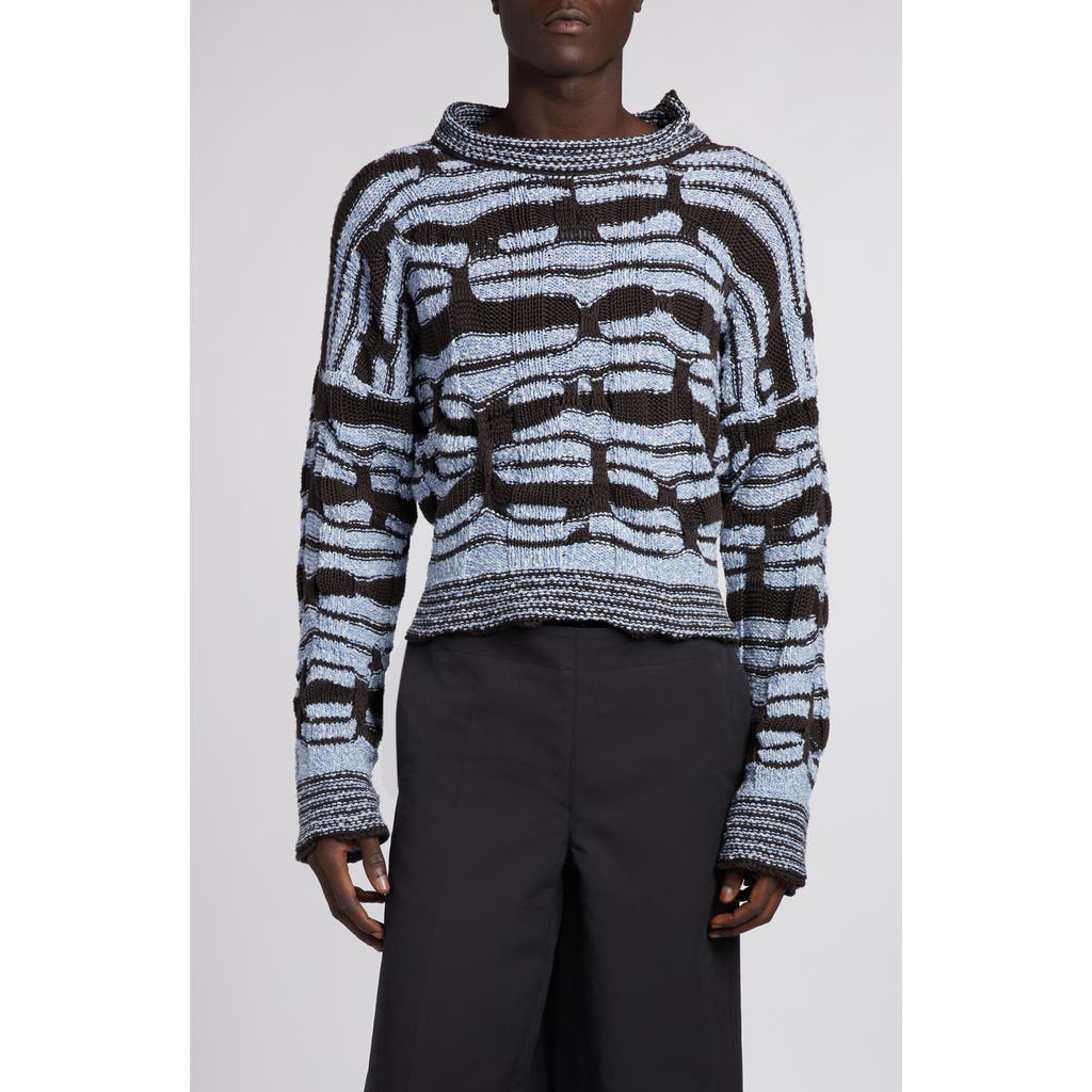 Shop Bottega Veneta Distorted Stripe Cotton & Linen Sweater In Admiral/fondant
