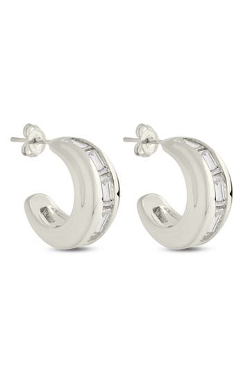 Sterling Forever Nola Cubic Zirconia Huggie Hoop Earrings In Silver