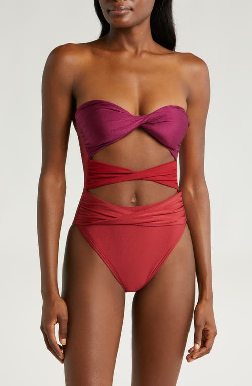 Villa Fresca Mia Twisted Cutout One-Piece Swimsuit Shinny Fig at Nordstrom,