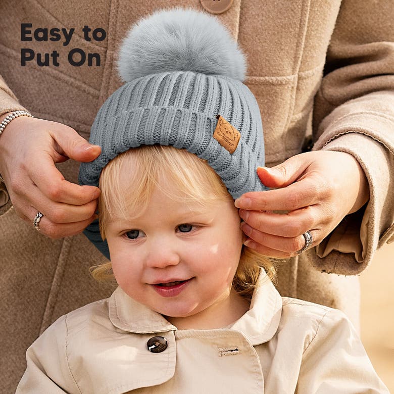 Shop Keababies 2-pack Pom Knitted Beanie In Steel