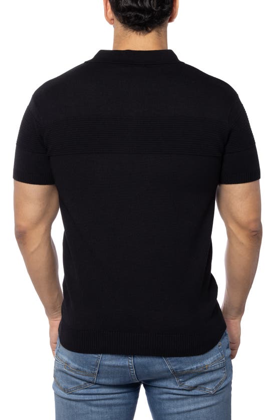 Spring + Mercer Ottoman Accent Short Sleeve Half-zip Sweater In Black