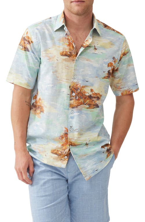 Victoria Avenue Original Fit Island Print Short Sleeve Cotton Button-Up Shirt in Ocean Breeze